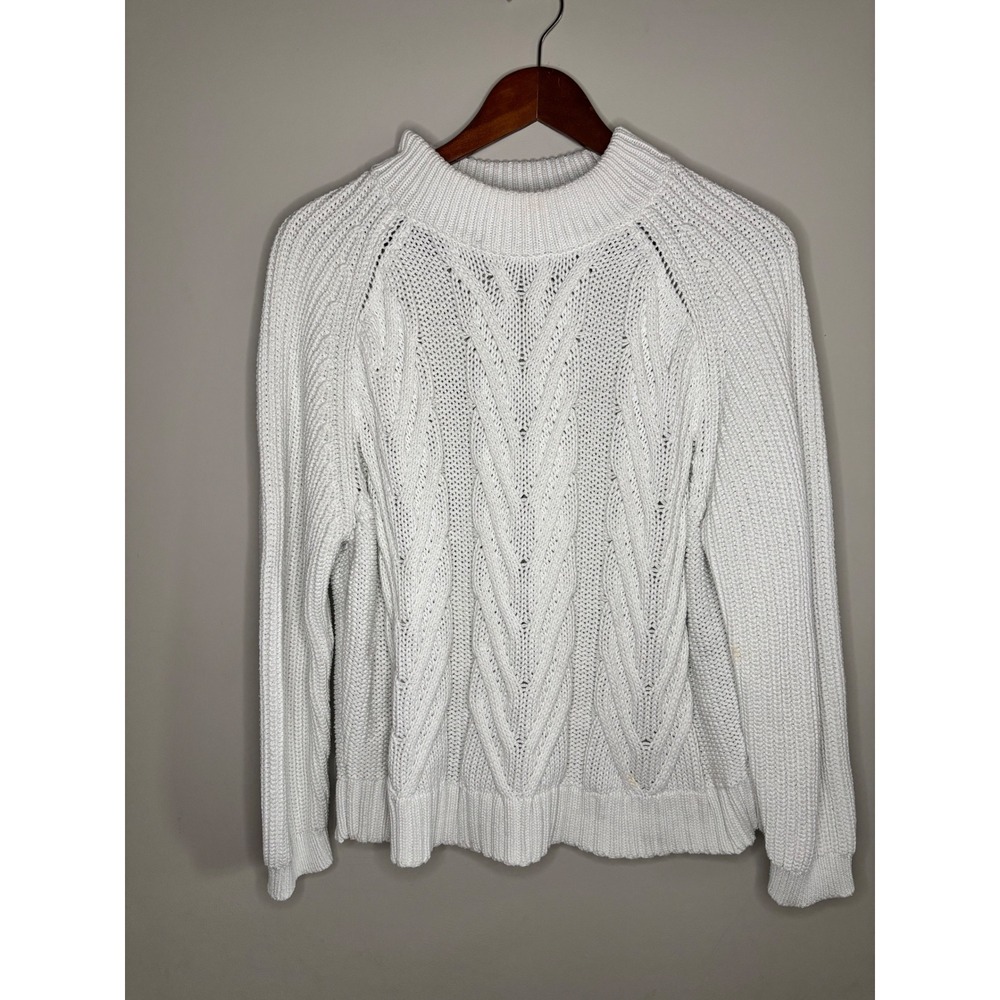 J.Crew White Cable Knit‎ Mock Neck Sweater Chunky Womens Medium